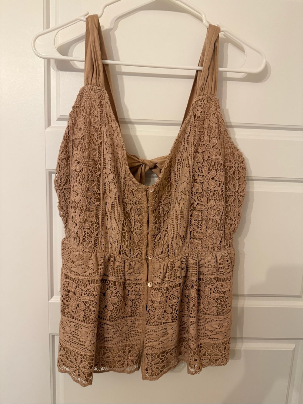 Anthropologie Neutral Crochet Lace Button-Front Tie Back Tank Top